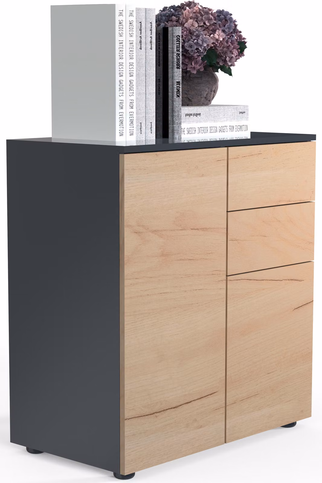 Cassettiera in legno | Tavolino con 2 ante girevoli e due cassetti | Dimensioni H. 77 x W. 70 x D. 39 cm - Dalosa