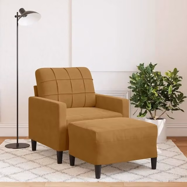 Divano Sedia-Poltrona con Poggiapiedi Marrone 60 cm in Velluto 862706