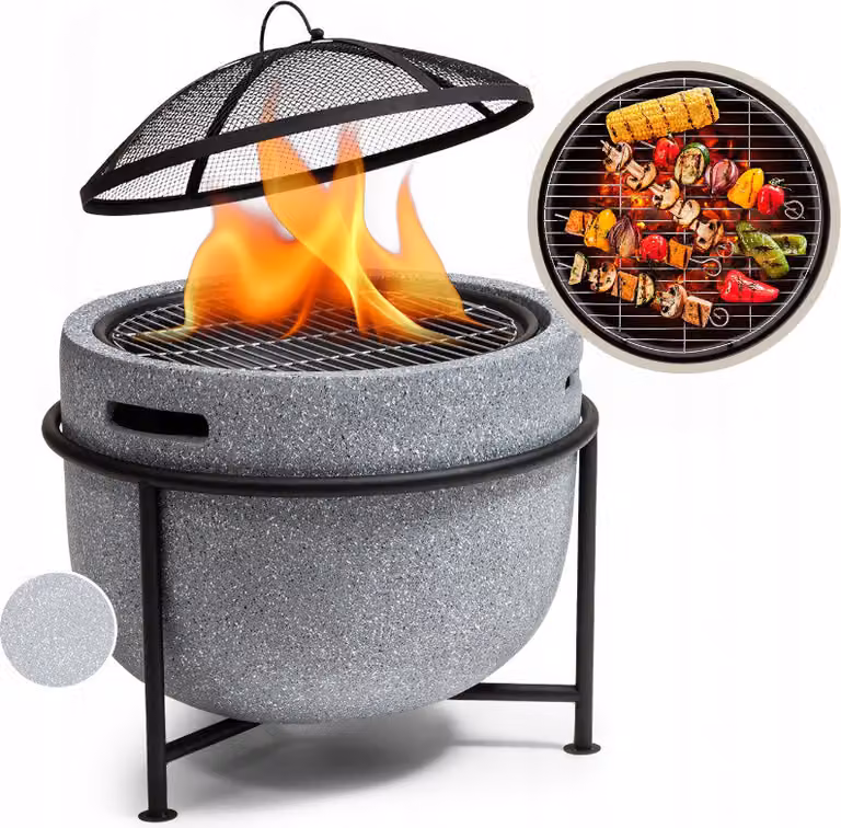 Ciotola per il fuoco con parascintille Pozzetto per il fuoco Cesto per il fuoco Barbecue da giardino Ø52cm in acciaio