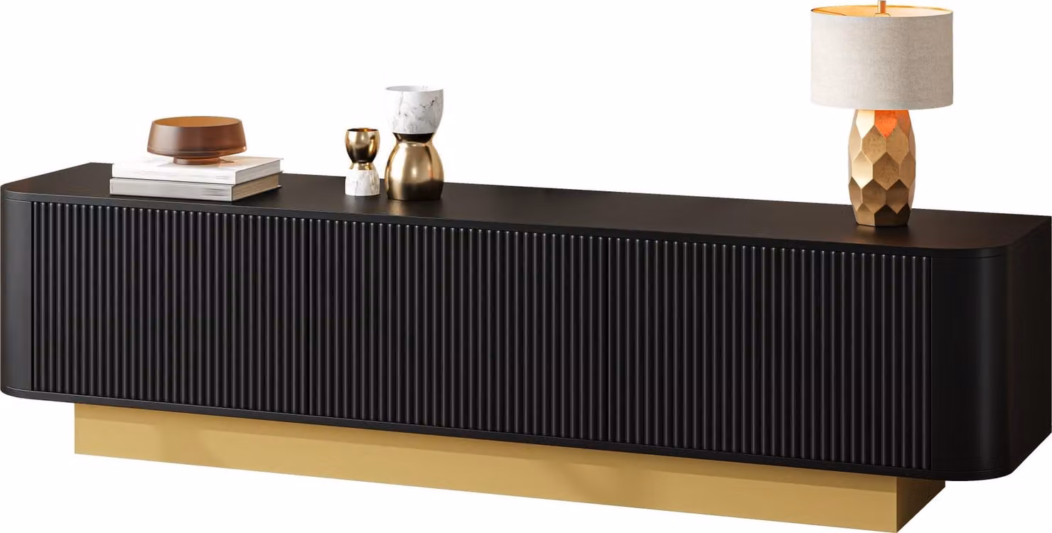 Moonbite TV-Board, mobile porta TV da 170 cm, con vano portaoggetti, frontale strutturato, sistema di gestione dei cavi interno, resistente ai graffi, realizzata in pannello MDF e truciolato, colore nero