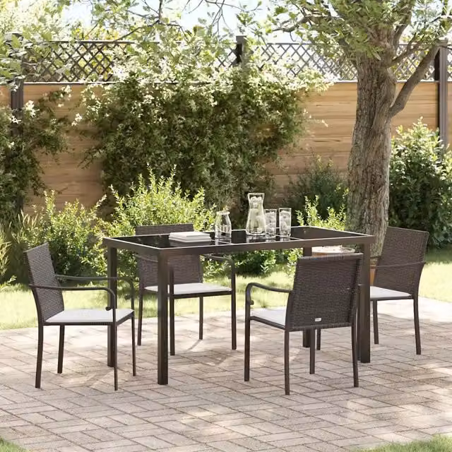 Set da Pranzo per Giardino 5 pz Marrone e Nero Rattan in PE 3379046