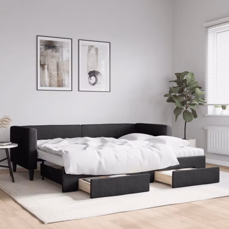 Maison Exclusive - Divano letto estraibile con cassetti, nero, 80x200 cm, tessuto