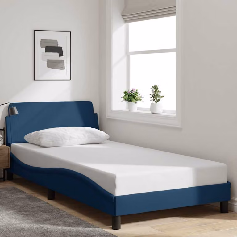 Giroletto con Testiera Dover blu vidaXL in tessuto con doghe in legno 100x200 cm
