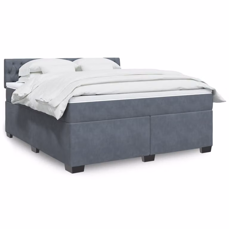 vidaXL Giroletto a Molle Ibrido con Materasso in Velluto Grigio e Bianco L/P/H: 180 x 200 cm