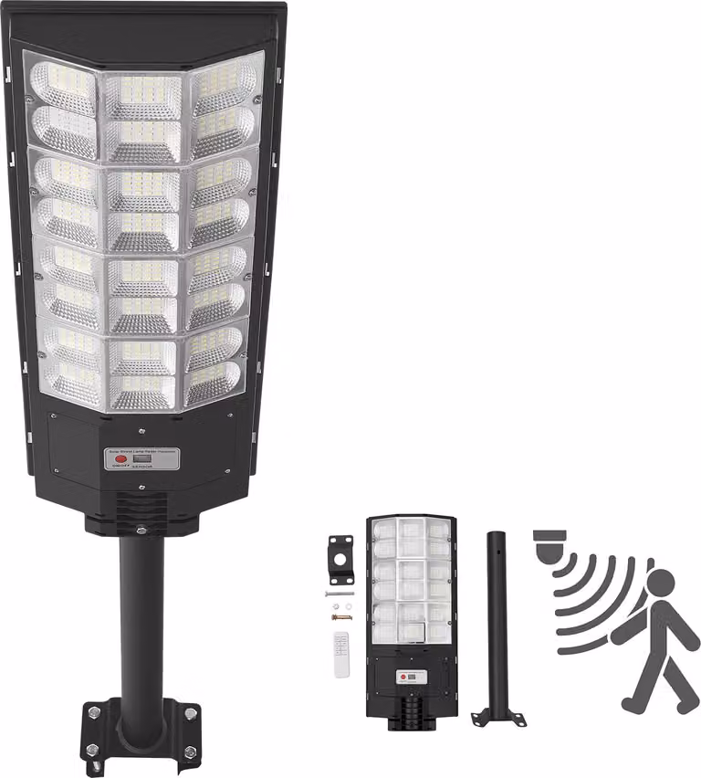 Lampione solare SucceBuy 450000LM, lampione LED da 8000 W con sensore crepuscolare, rilevatore di movimento e protezione IP65, illuminazione esterna resistente alle intemperie per cortili e vialetti, 1 pezzo