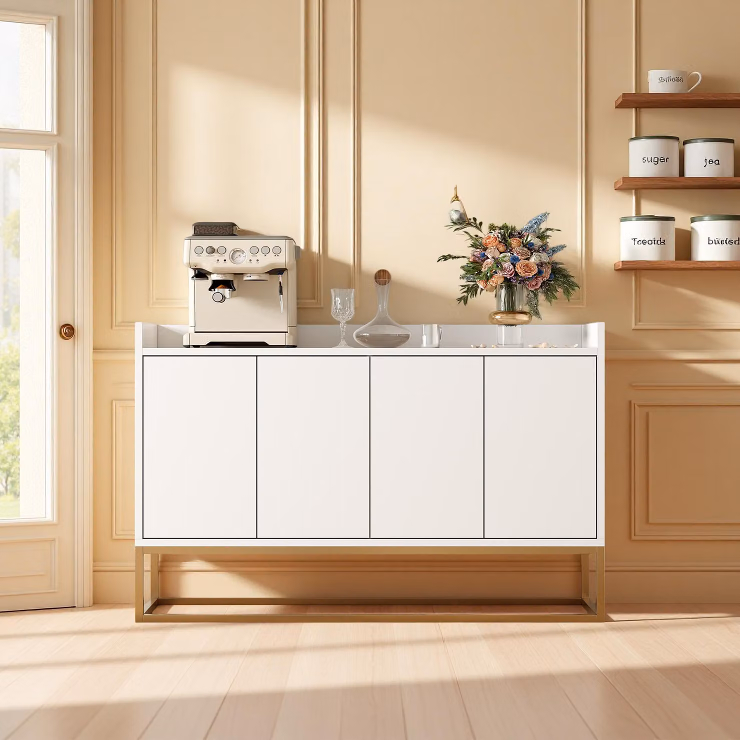 Mobile contenitore INONEFT con 4 ante e ripiani, dimensioni 120x30x80 cm, mobile moderno, pensile per cucina, mobile contenitore per soggiorno, adatto per sala da pranzo, soggiorno e cucina, colore bianco