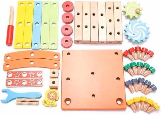 Sedile di montaggio multifunzionale per bambini in legno multicolore con kit di costruzione creativo e intelligente