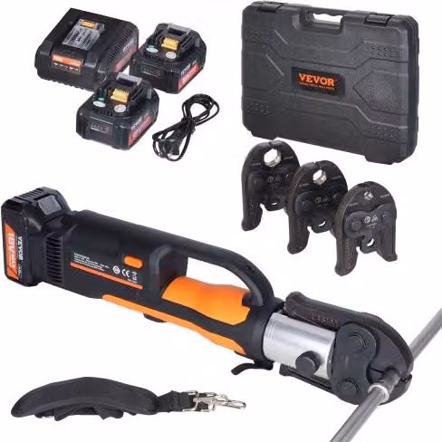 VEVOR Kit di Utensili per Pressatura Elettrica con 2 Batterie da 18 V 4,0 Ah, Caricabatterie Rapido e Custodia, Colore Nero