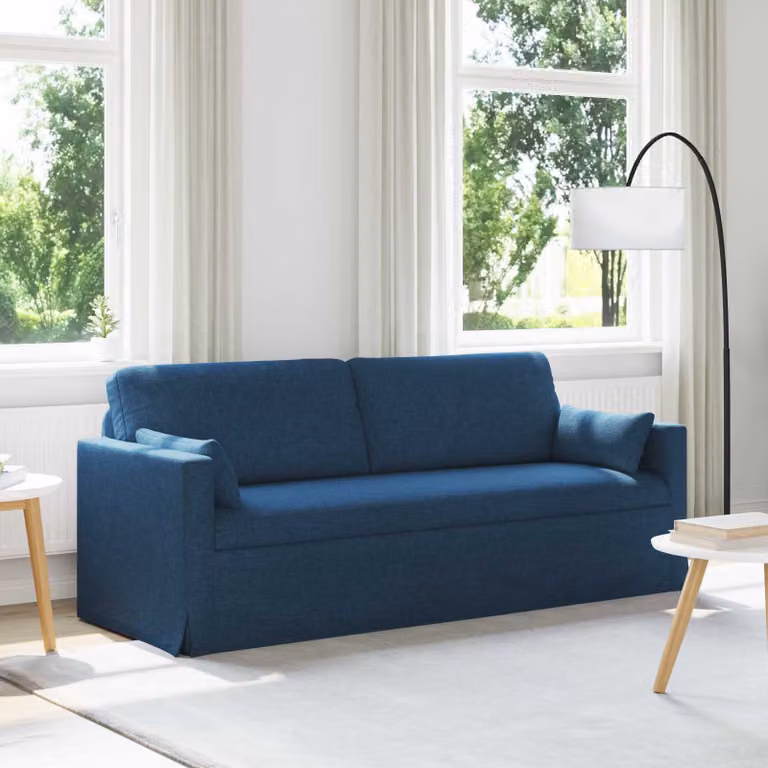 Divano vidaXL in tessuto blu con struttura in metallo e imbottitura in schiuma, L: 198 cm, P: 78 cm, H: 80 cm