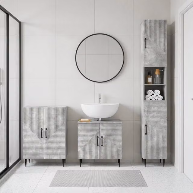 Set di armadietti da bagno in 3 pezzi HAARLEM Grigio Cemento 3417453
