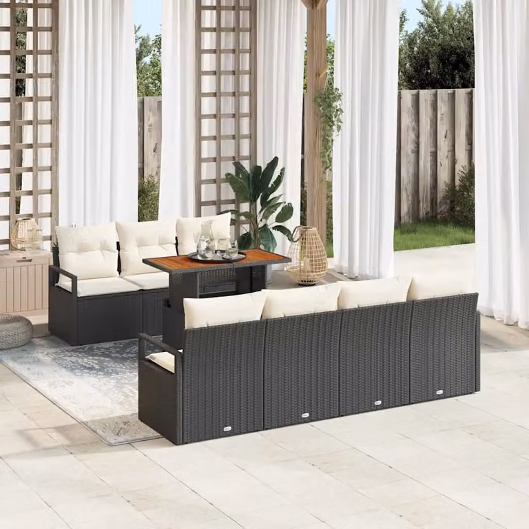 Set Divano da Giardino vidaXL a Forma di U con 8 Pezzi, Nero e Beige