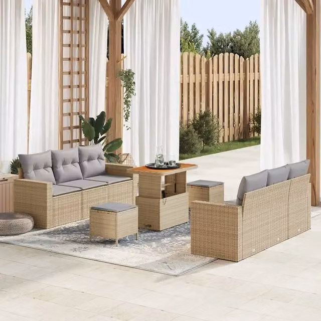 Set Divano da Giardino 9 pz Beige polyrattan 3361572