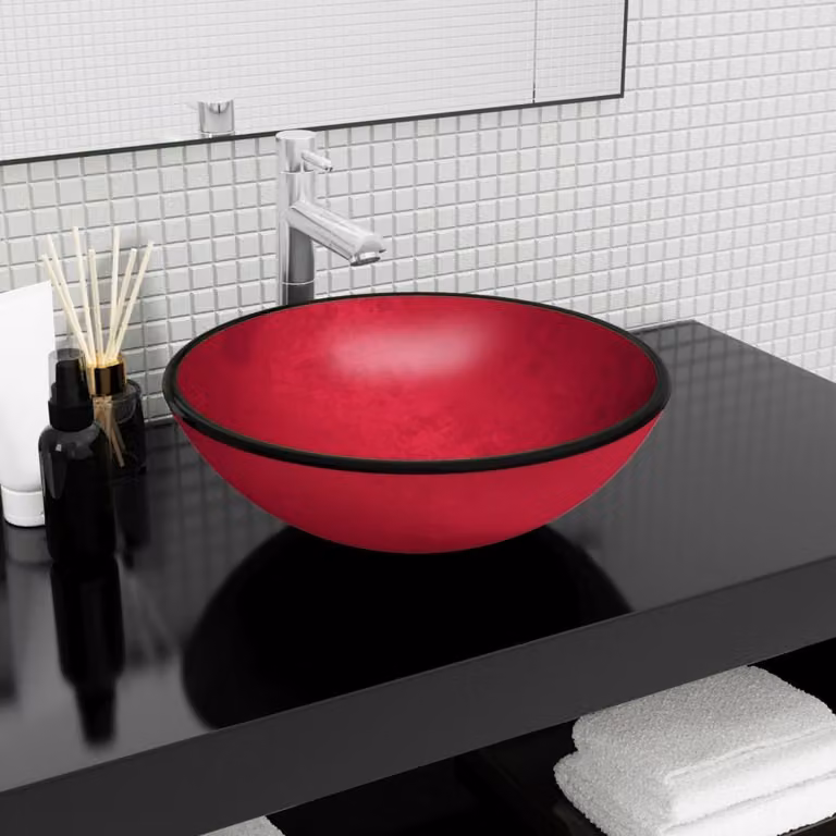 The Living Store Lavabo in vetro temperato 42x14 cm rosso