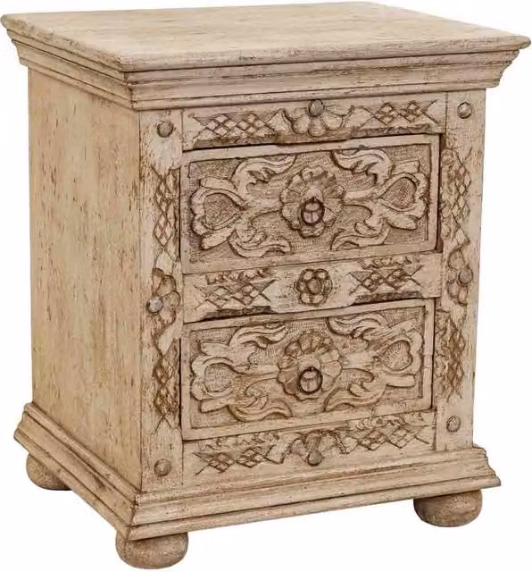 Comodino laterale in legno beige fatto a mano 50x40x60h cm