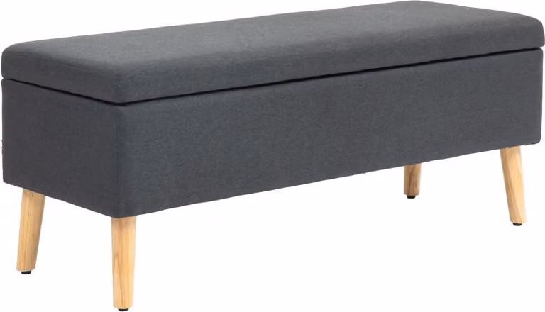 Divano imbottito Moonbite con spazio contenitore, dal design scandinavo, panca da letto con coperchio ribaltabile dall'aspetto simile al lino, gambe in legno robusto, dimensioni 110 × 39 × 45 cm, materiale: poliestere, colore: grigio scuro