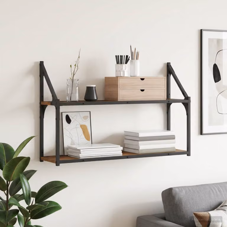 Scaffale da parete moderno vidaXL in legno antico e metallo, colore marrone, L 80 x P 21 x H 51 cm