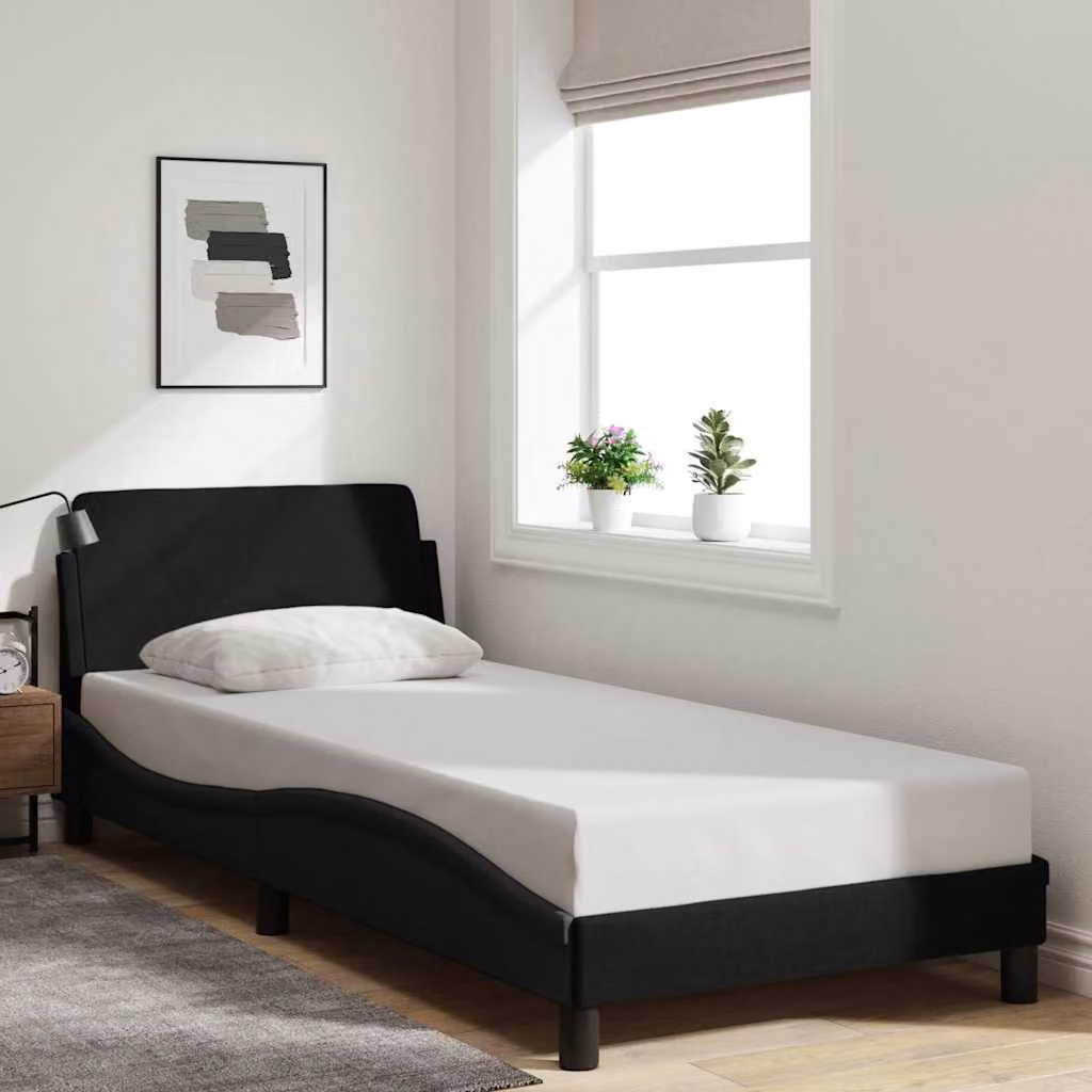 Struttura letto Dover vidaXL in tessuto nero con materiali misti L/P/H: 90 x 190 x 208 cm