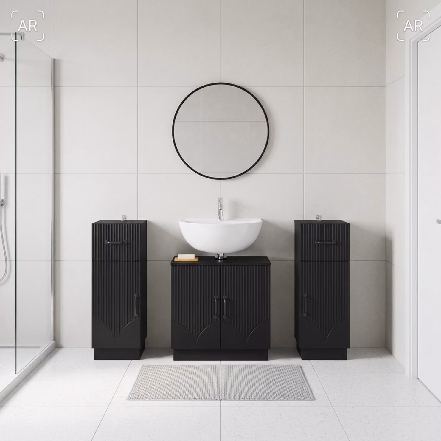 Set di mobili da bagno vidaXL HOORN in 3 pezzi nero opaco con mobile lavabo e armadietti laterali