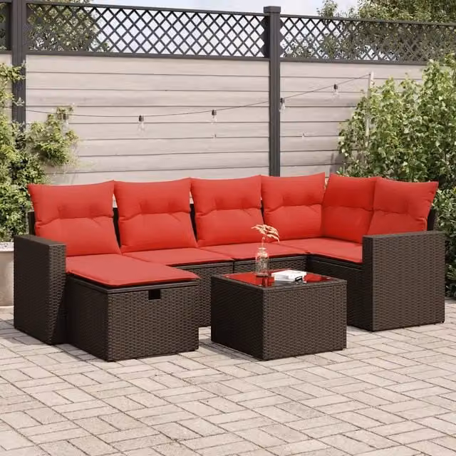 Set Divani da Giardino 7 pz con Cuscini Marrone in Polyrattan 3325400