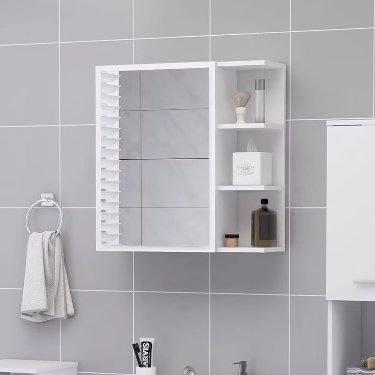 Armadietto da bagno con specchio vidaXL Bianco in legno MDF, L/P/H: 62,5 x 20,5 x 64 cm