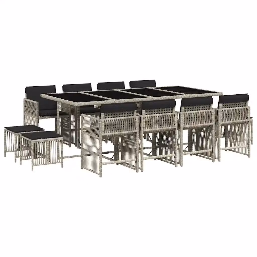 vidaXL Set da Pranzo da Giardino 13pz in Polyrattan con Cuscini Grigio Antracite e Tavolo in Vetro – 2