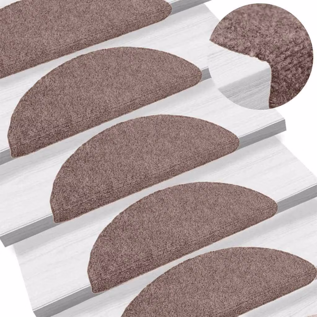 vidaXL Set di 15 tappetini autoadesivi per scale semicircolari grandi, Marrone Chiaro, L 65 x P 21 x H 4 cm