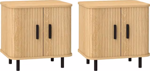 Set di 2 comodini in stile nordico HOMCOM con ante scorrevoli e ripiano a 2 livelli, in legno e acciaio, colore nero e rovere