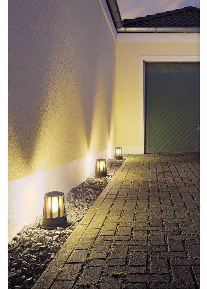 Lampada da esterno, modello a stelo, attacco E27, grado di protezione IP54, 100W, colore antracite, alluminio/vetro