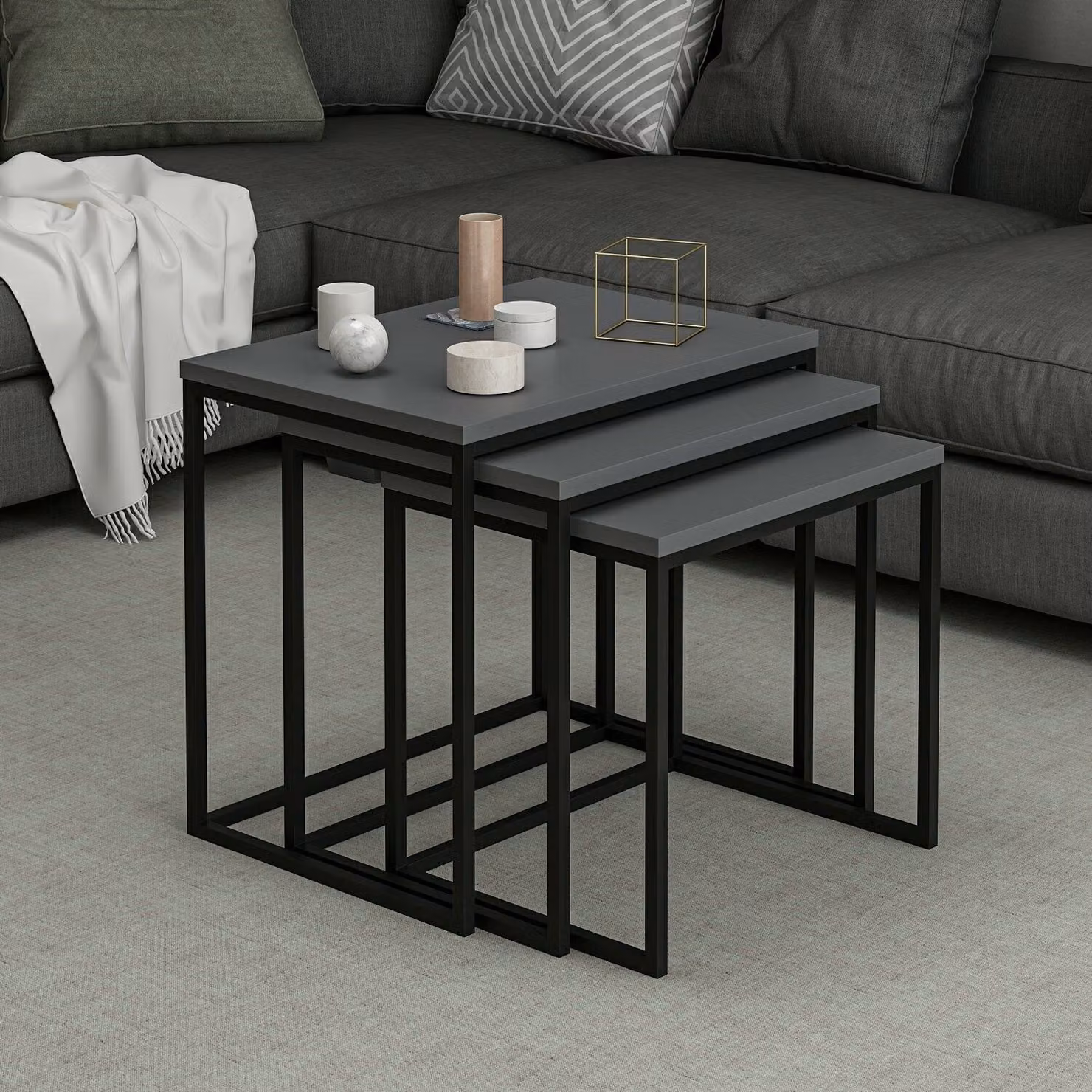 Skye Decor, Evia - Antracite, set di tavolini (3 pezzi), antracite, 100 % LISCIO RIVESTITO IN MELAMINA, 55 x 40 x 50 cm