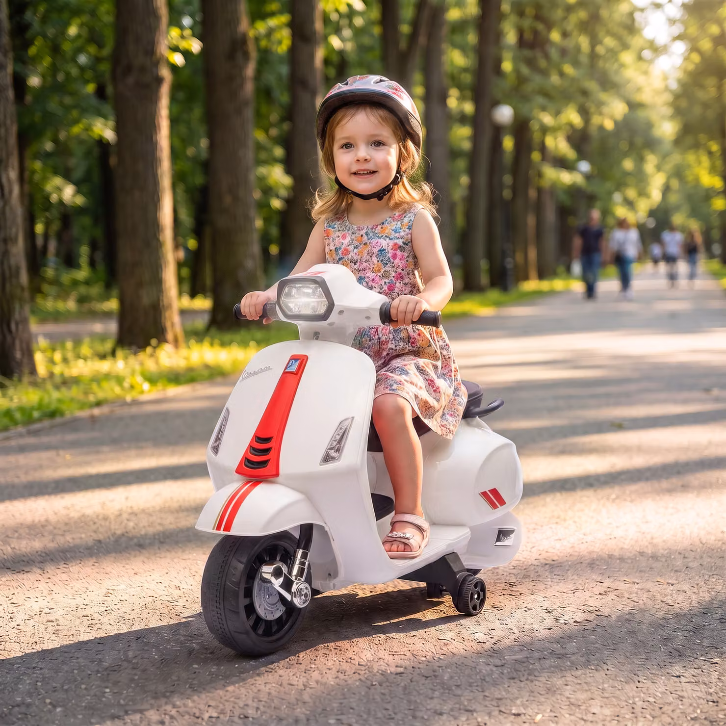 Moto Elettrica Vespa AIYAPLAY per Bambini con Batteria Ricaricabile 6V, Luci e Suoni, Colore Bianco – 2