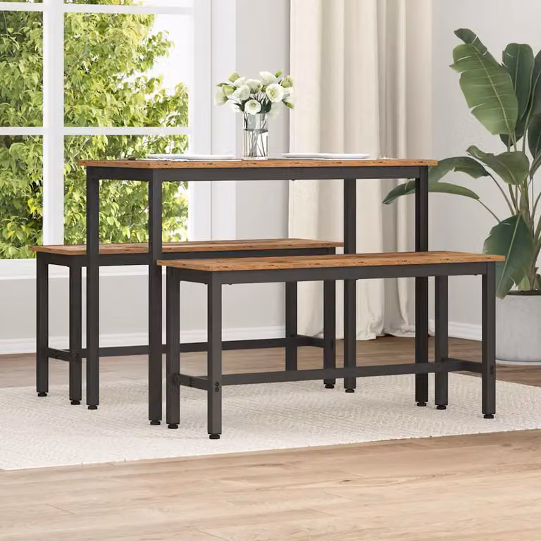 Set di 2 panchine da pranzo moderne vidaXL in legno e metallo marrone L 100 x P 32,5 x H 48,5 cm