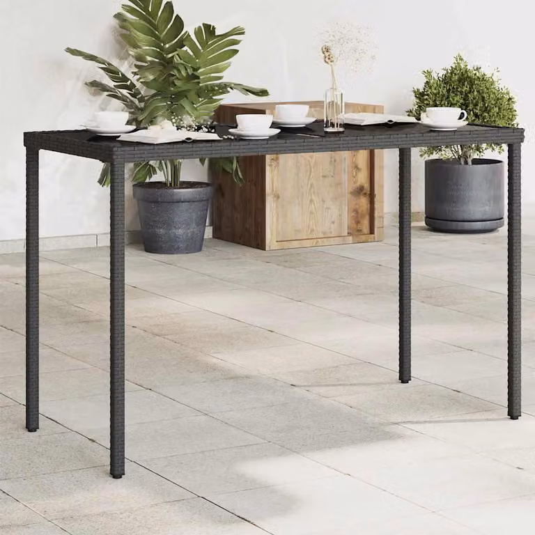 vidaXL Tavolo da Giardino Moderno in Polyrattan con Piano in Vetro Nero L: 115 cm, P: 54 cm, H: 74 cm