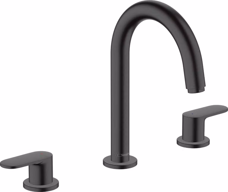 Miscelatore per lavabo a 3 fori, modello Vernis Blend, con bocchetta da 150 mm, finitura nero opaco