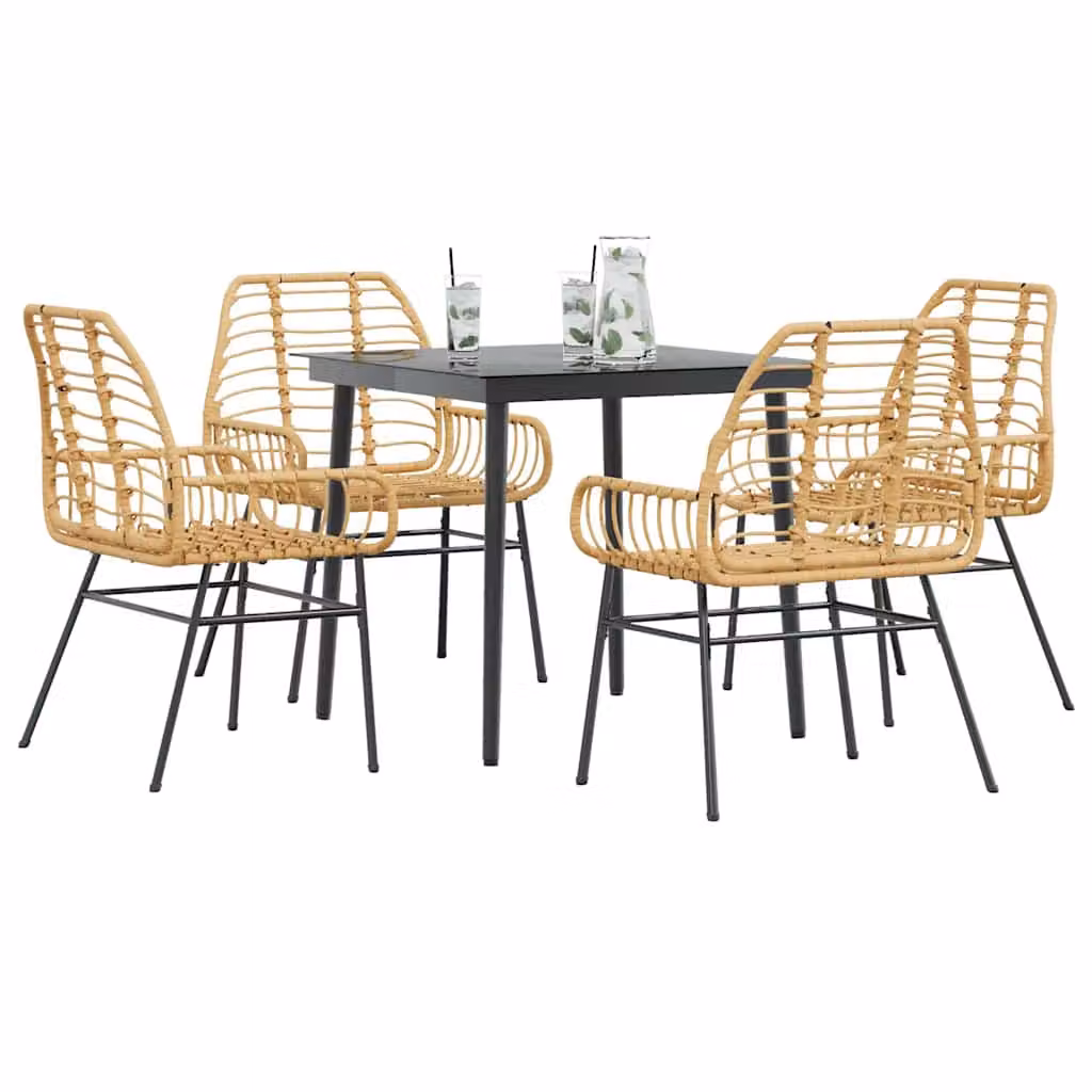 Set da pranzo da giardino vidaXL in polyrattan con tavolo in vetro, 5 pezzi, moderno, nero e marrone