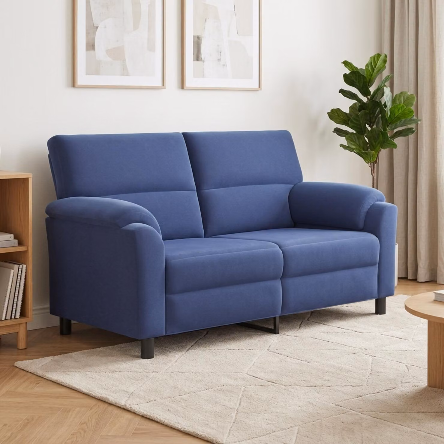 Divano moderno vidaXL in velluto blu con struttura in metallo, L: 174 cm, P: 85 cm, H: 93 cm