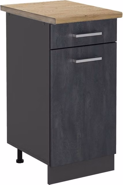 Mobiletto base per cucina Vicco R-Line Calce nera e Antracite con Rovere, L: 40 cm, H: 81,6 cm, P: 60 cm
