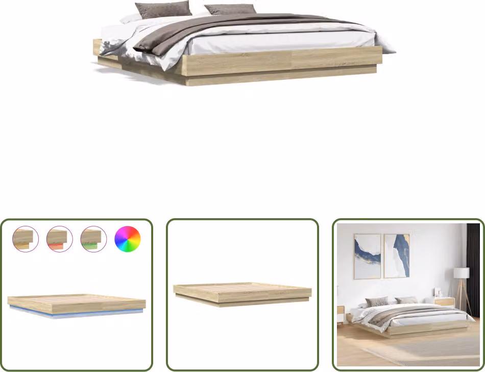 The Living Store Struttura letto con LED rovere Sonoma 200x200 cm