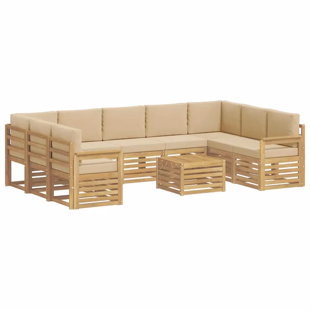 Set di divani da esterno a forma di U vidaXL in legno di acacia con cuscini bianchi e beige – 2