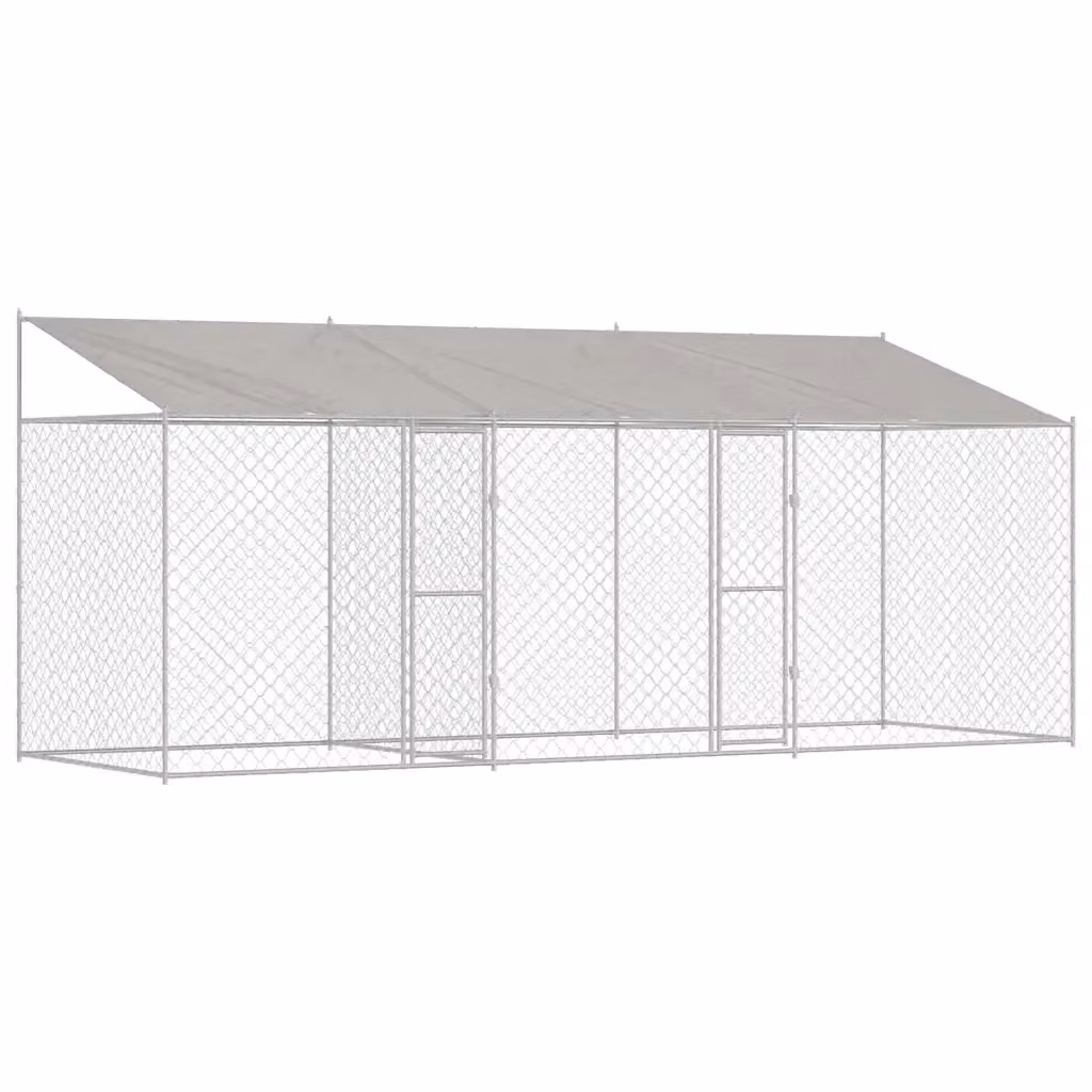 Gabbia per cani vidaXL in metallo color argento con tetto resistente alle intemperie L: 600 cm, P: 200 cm, H: 256 cm – 2
