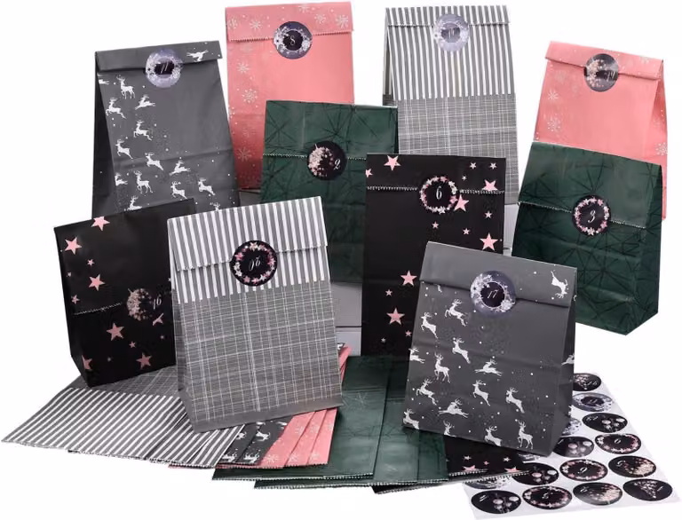 Calendario dell'Avvento da riempire per bambini ragazze donne in grigio rosa nero