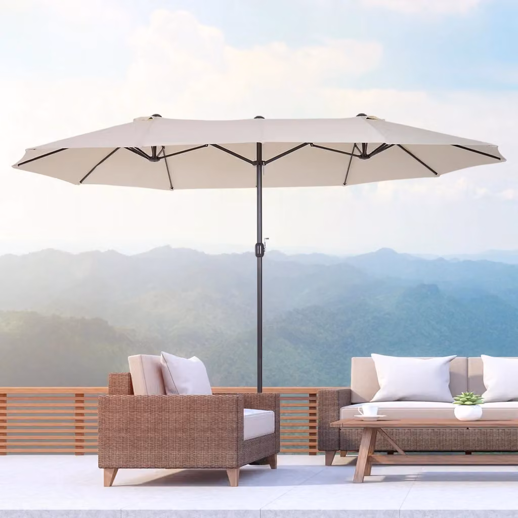 Ombrellone Doppio da Giardino EasyComfort in Acciaio e Poliestere, Beige, L: 460 cm, P: 270 cm, H: 240 cm – 2