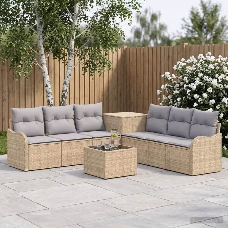 vidaXL Set di divani da giardino 8 pz in polyrattan con cuscini Beige e Grigio Chiaro