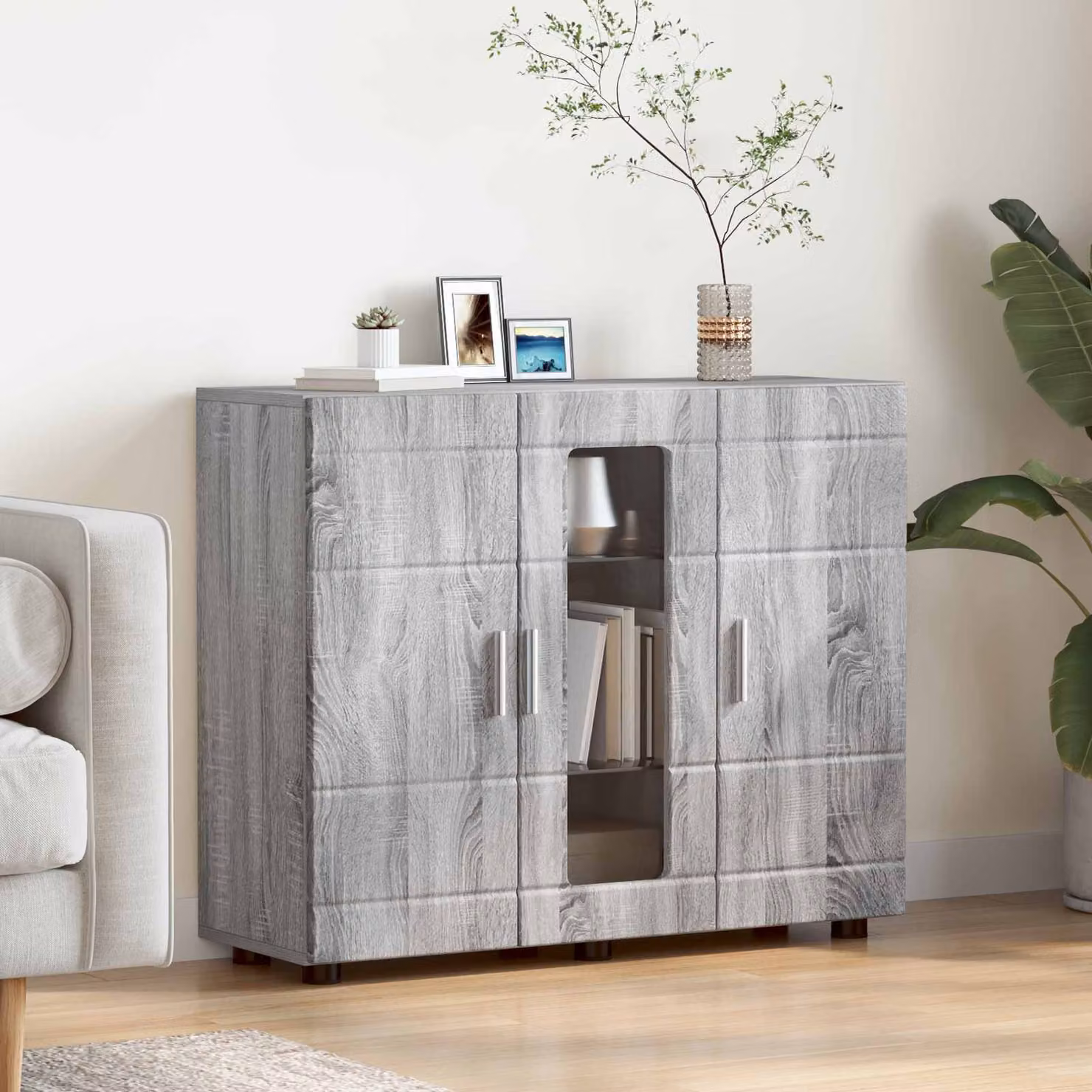Armadio moderno vidaXL in legno ingegnerizzato grigio con ante a battente e ripiani interni