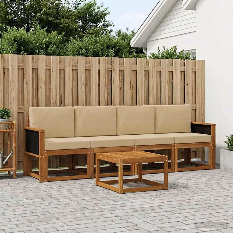 Set di divani da esterno vidaXL 4 pezzi in legno di acacia con cuscini, colore beige e marrone