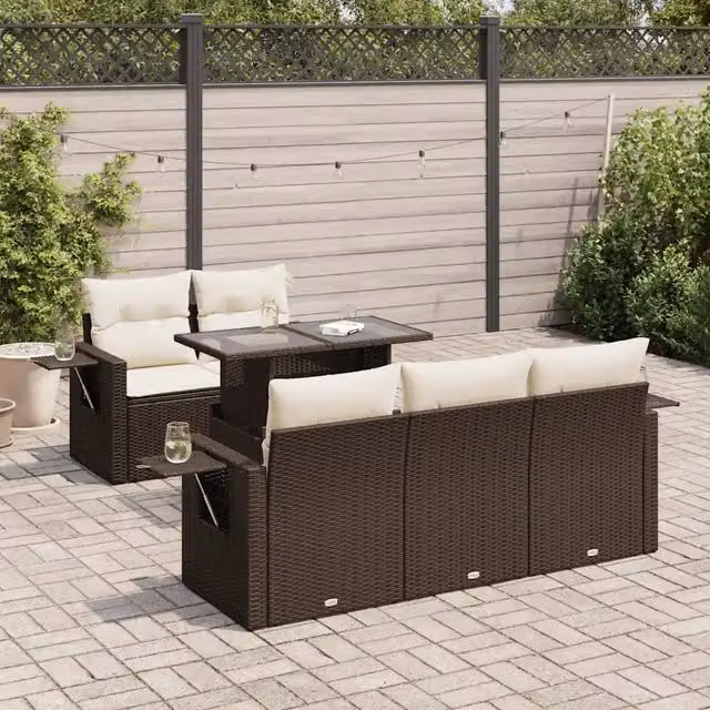Set Divano da Giardino 6 pz con Cuscini Marrone in Polyrattan 3326414