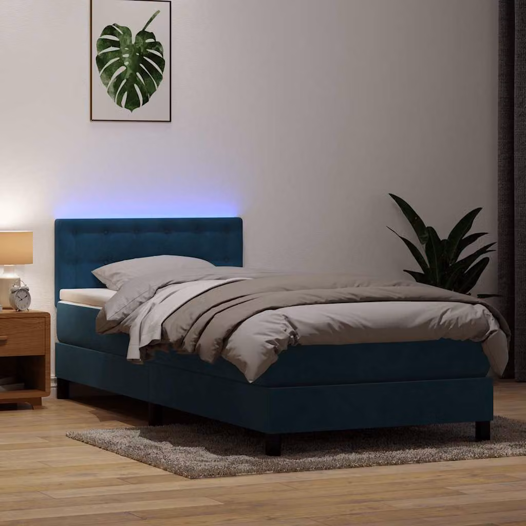 Maison Exclusive - Letto a Molle con Materasso e LED Blu Scuro 80x220 cm Velluto