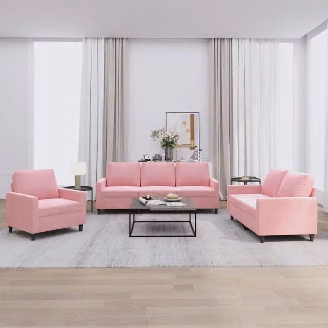 Set di divani 3 pezzi vidaXL in velluto rosa con cuscini per soggiorno moderno
