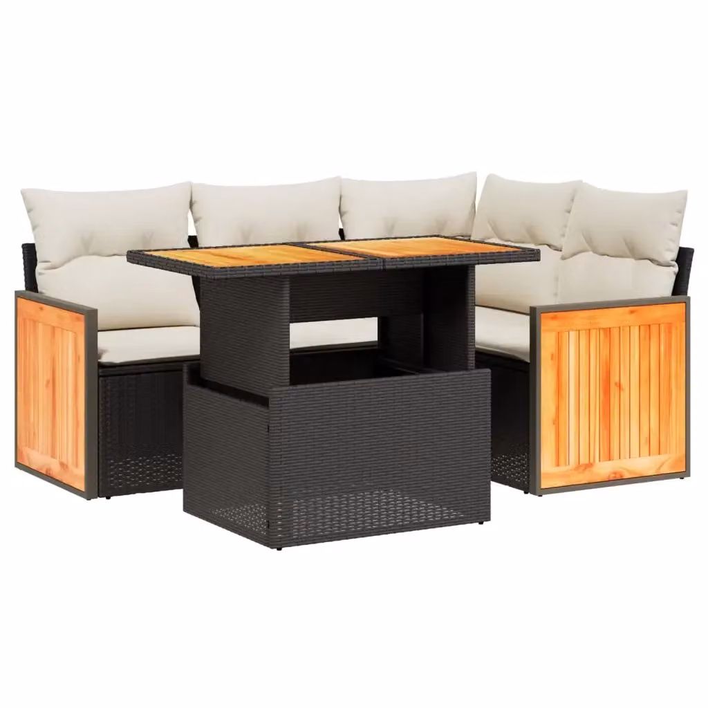 vidaXL Set Divani da Giardino 5 pz a Forma L con Polyrattan e Cuscini Bianchi e Neri – 2