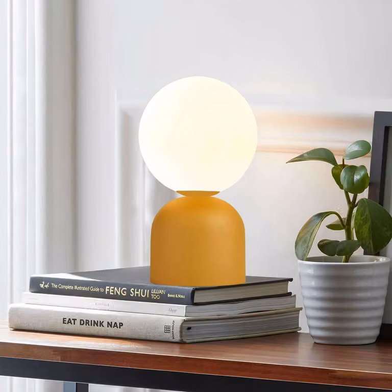 Opviq, lampada da tavolo moderna, gialla, corpo in metallo, attacco E27, 15x15x28 cm, grado di protezione IP20