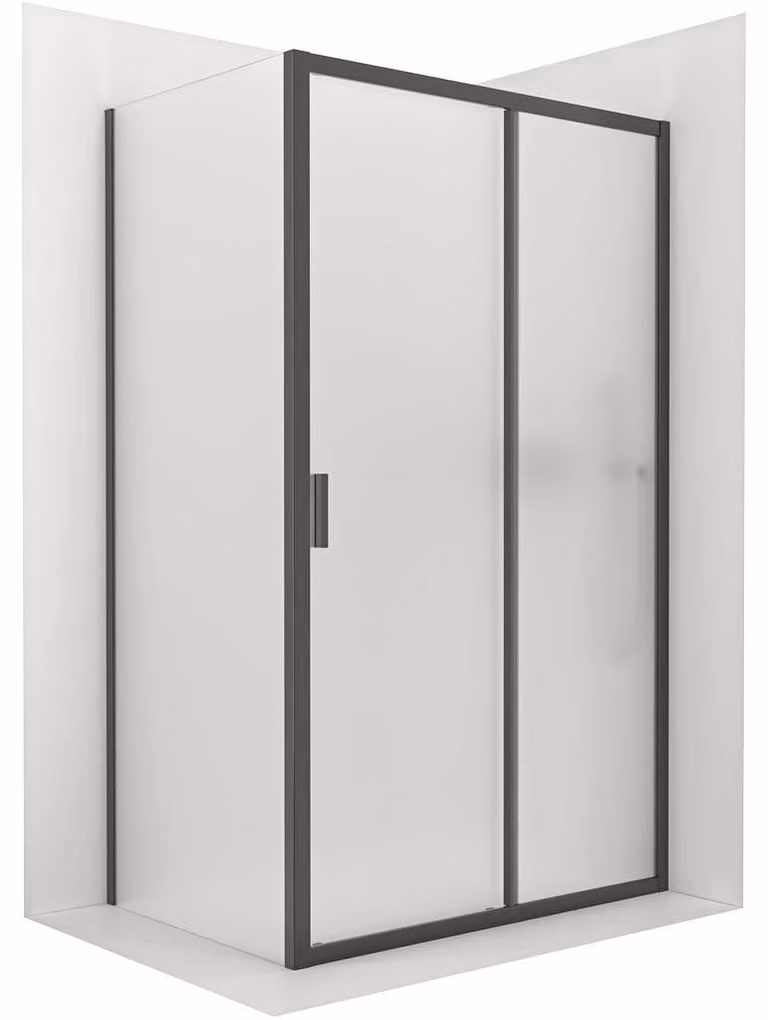 CERANO - Box doccia Varone LINE L/P - 6 mm - nero opaco, vetro smerigliato - 90x90 cm - scorrevole